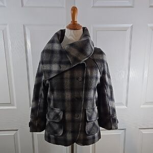 DKNY Gray Plaid Pea Coat